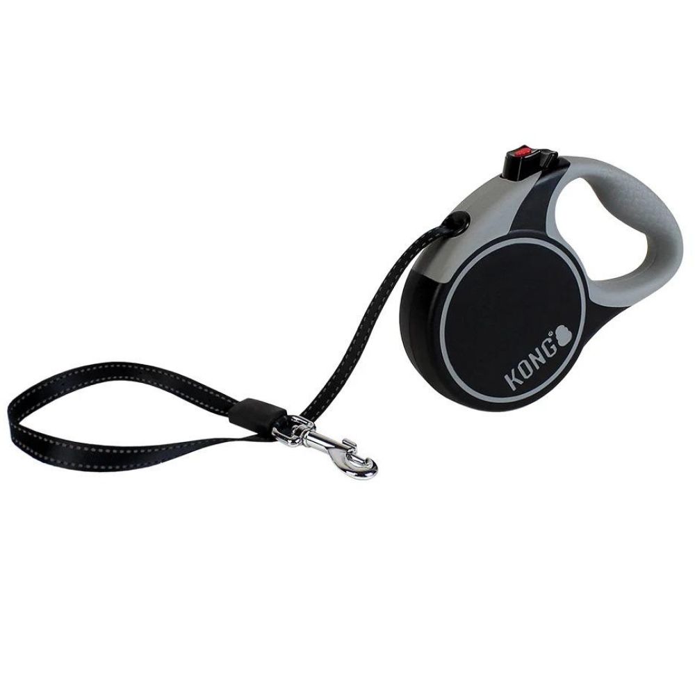 KONG - izvelkama pavada Terrain, lente, izmērs: XS, Krāsa: Melna, 3 m