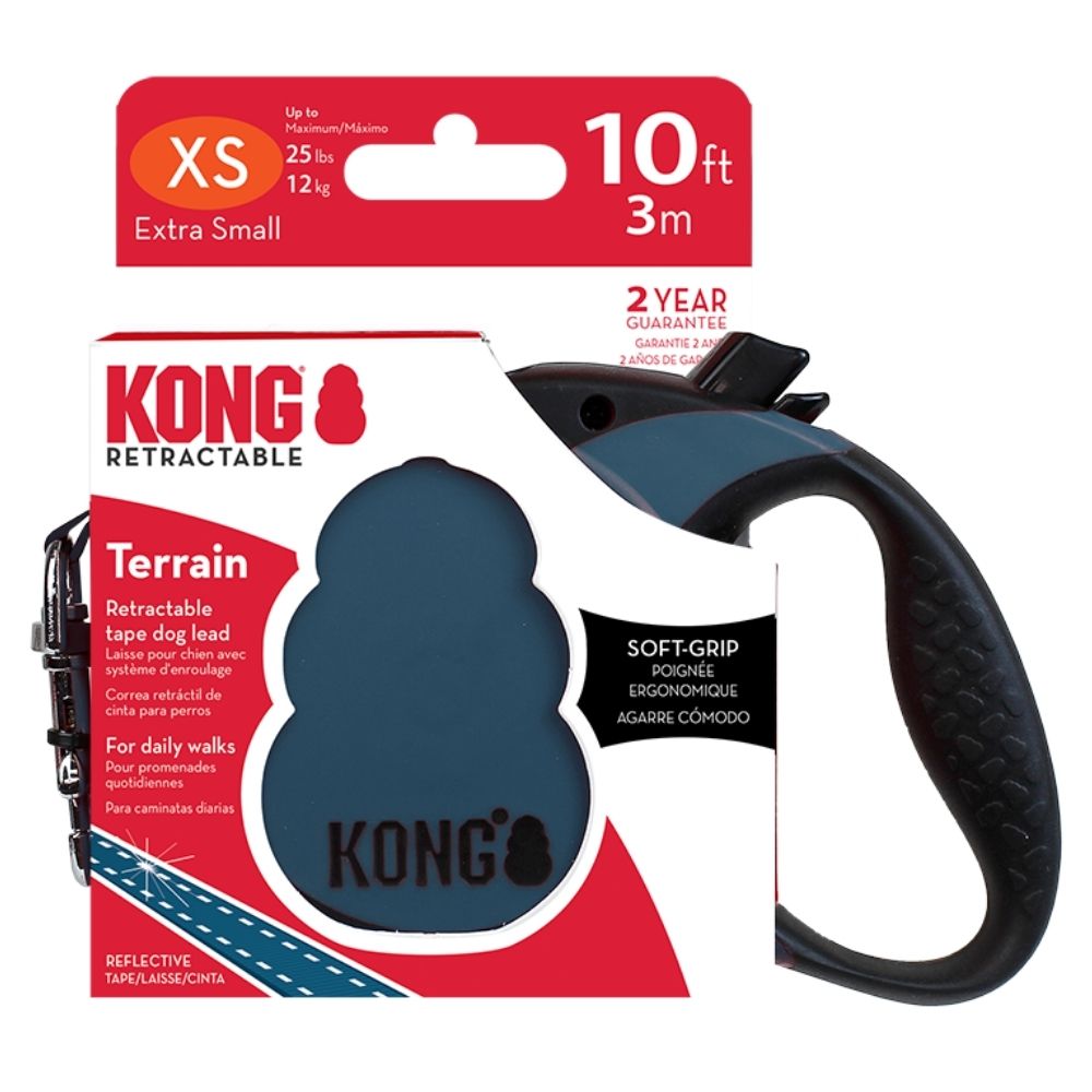 KONG - izvelkama pavada Terrain, lente, izmērs: XS, Krāsa: Zila, 3 m