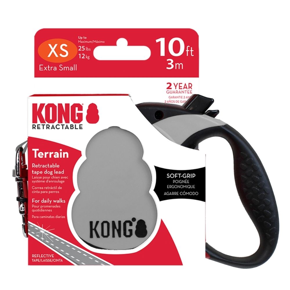 KONG - izvelkama pavada Terrain, lente, izmērs: XS, Krāsa: Pelēka, 3 m