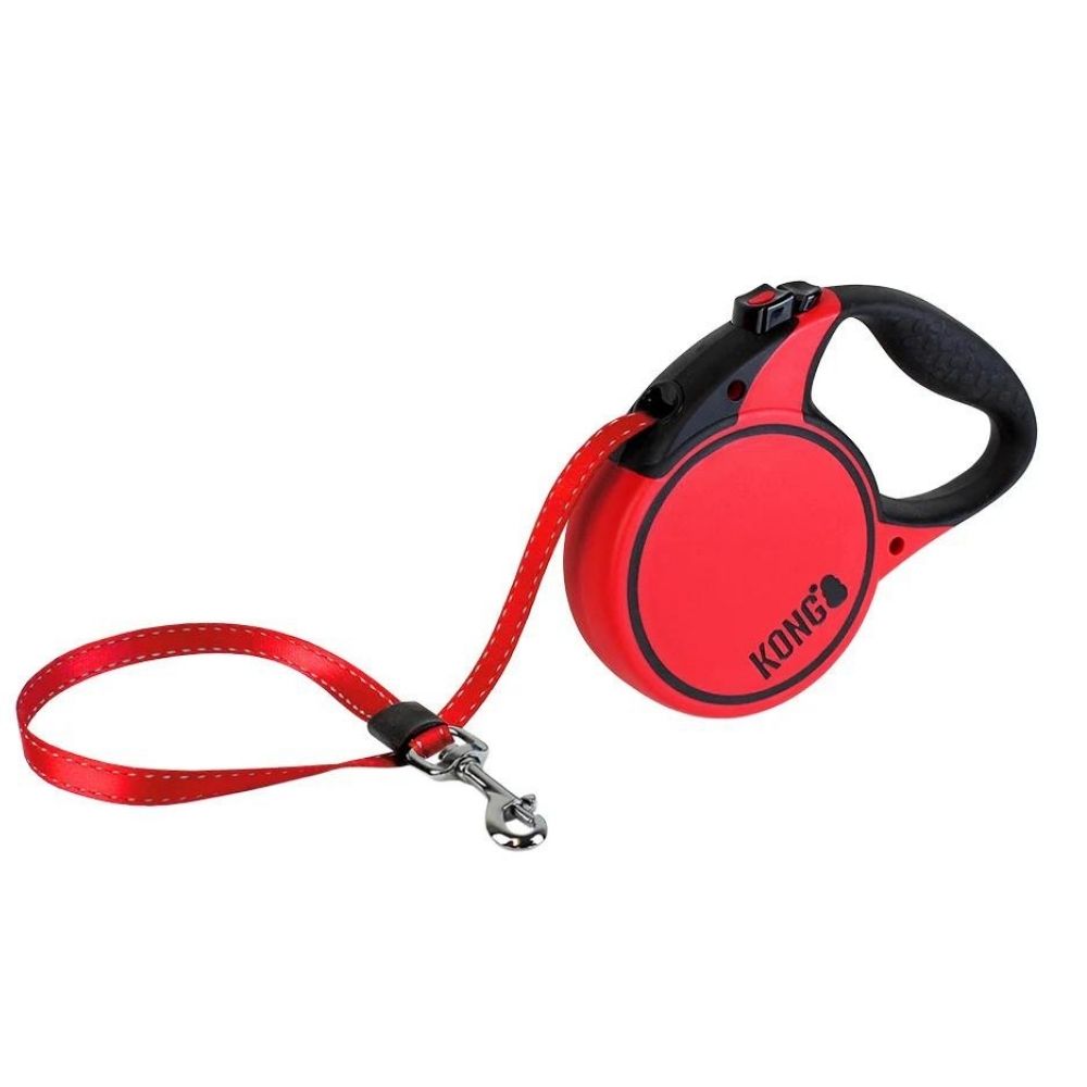 KONG - izvelkama pavada Terrain, lente, izmērs: XS, Krāsa: Sarkana, 3 m