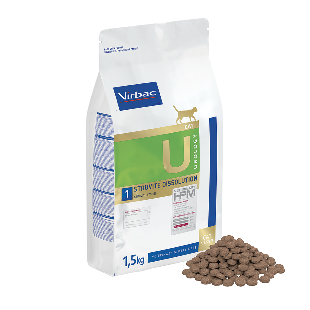 Virbac Cat VetDiet Urology 1 struvite dissolution sausā barība kaķiem 1,5kg