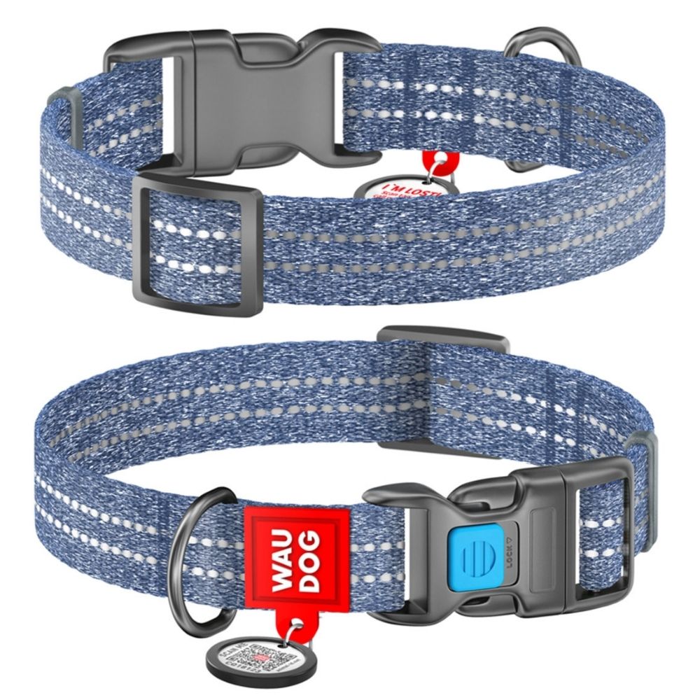 WAUDOG Kakla siksna suņiem ar QR pasi, M, W 20mm, L 28-40 cm, Zila