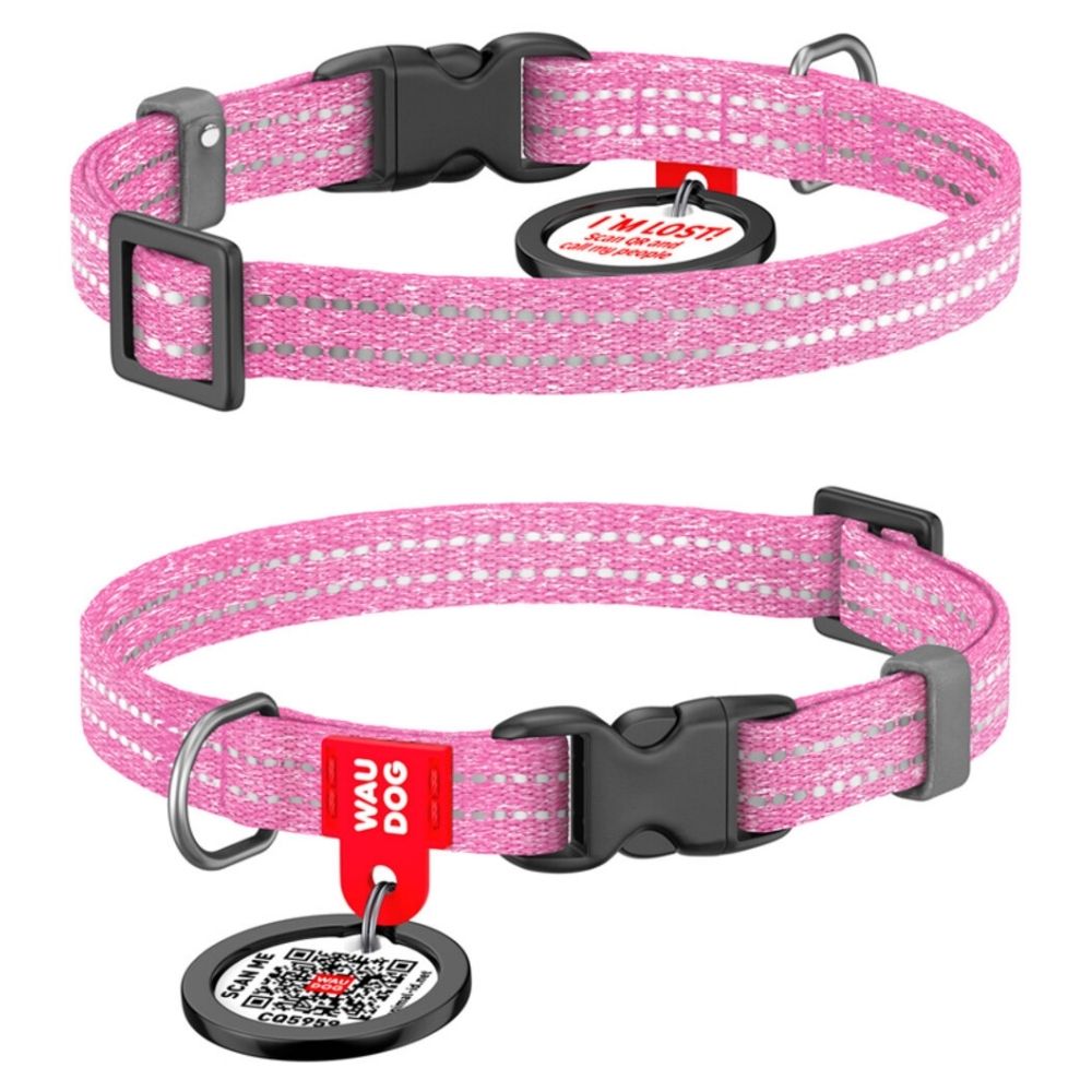 WAUDOG Kakla siksna suņiem ar QR pasi, XS, W 10mm, L 20-30cm, Rozā
