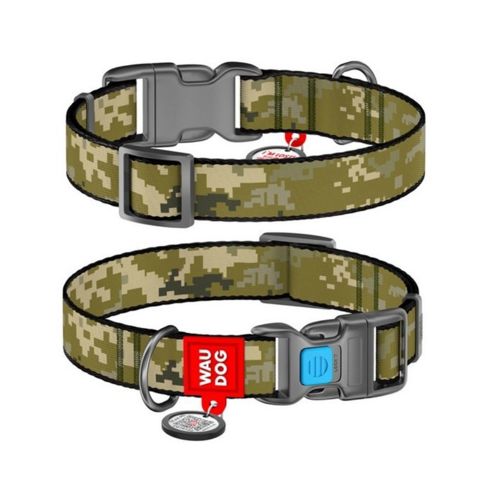 WAUDOG kakla siksna suņiem ar QR žetonu, "Military", pl. fastex, L, W 25 mm, L 33-49 cm