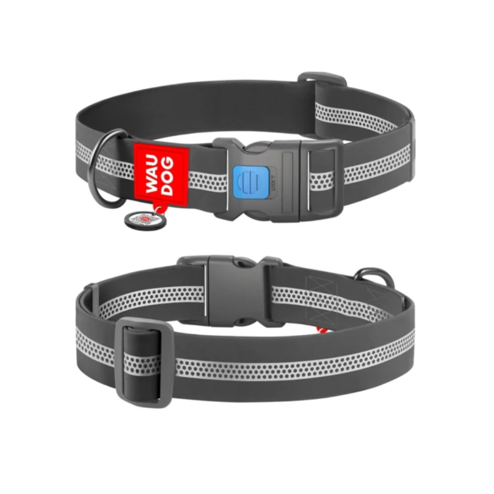 WAUDOG kakla siksna suņiem ūdensnec., atstaroj., ar QR žetonu, XXL, W40 mm, L46-70 cm pelēka