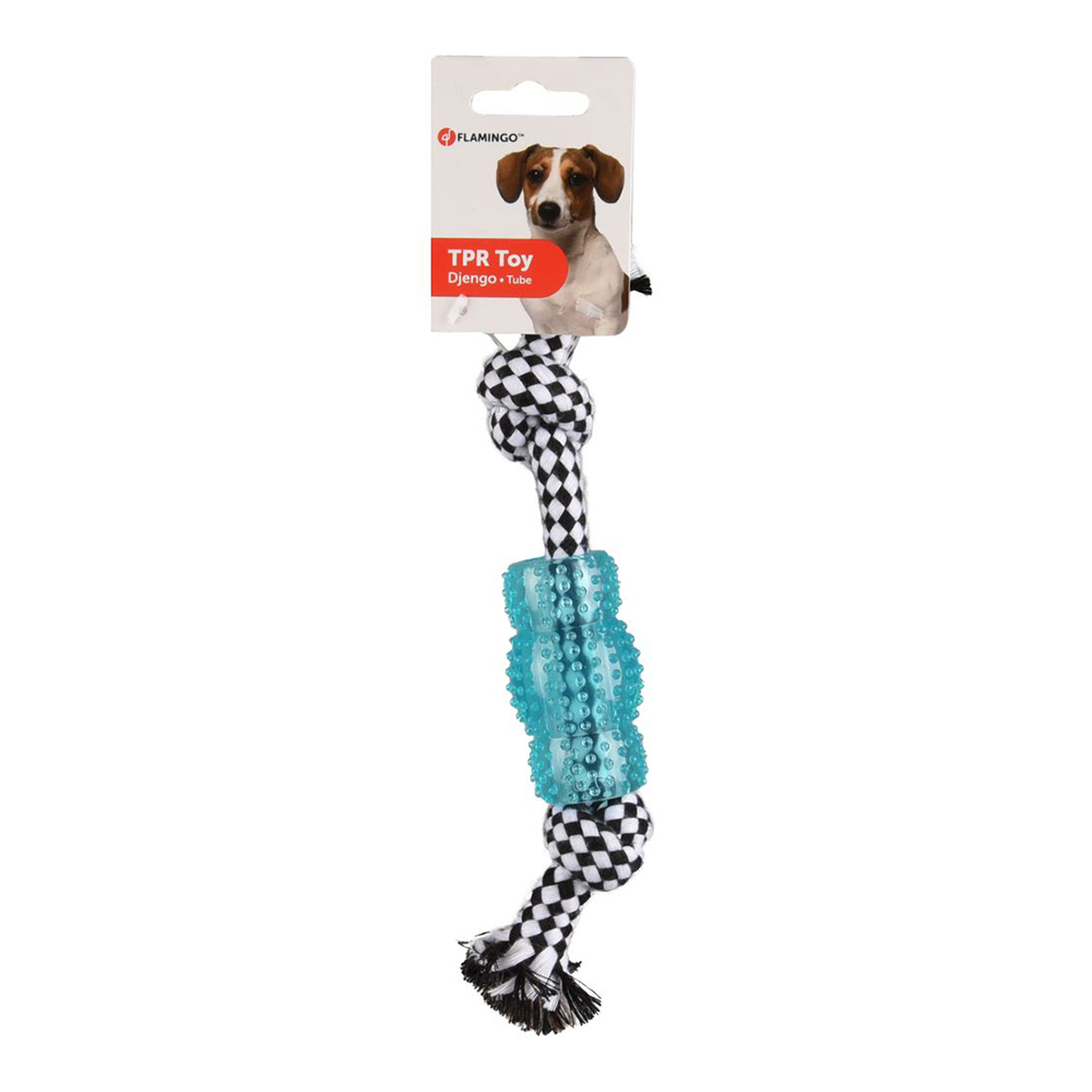 FLMG rotaļlieta DT kokvilnas aukla ar 2 mezgliem un TPR gumijas cauruli Djengo blue 24 cm 519719