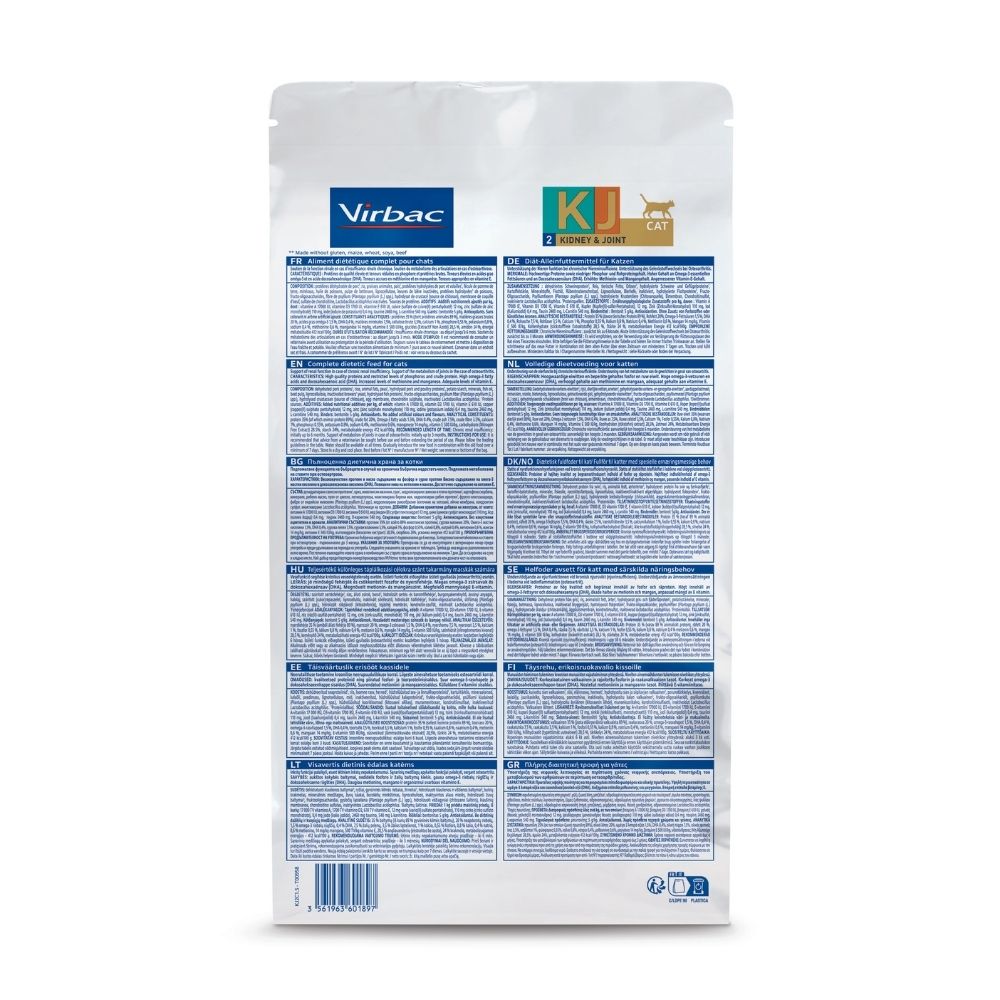 Virbac Cat VetDiet Kidney&Joint 2 sausā barība kaķiem 1,5kg
